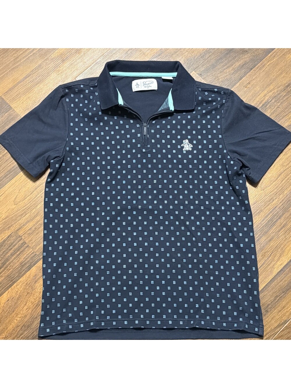 Original Penguin zip up Polo - Navy Geometric